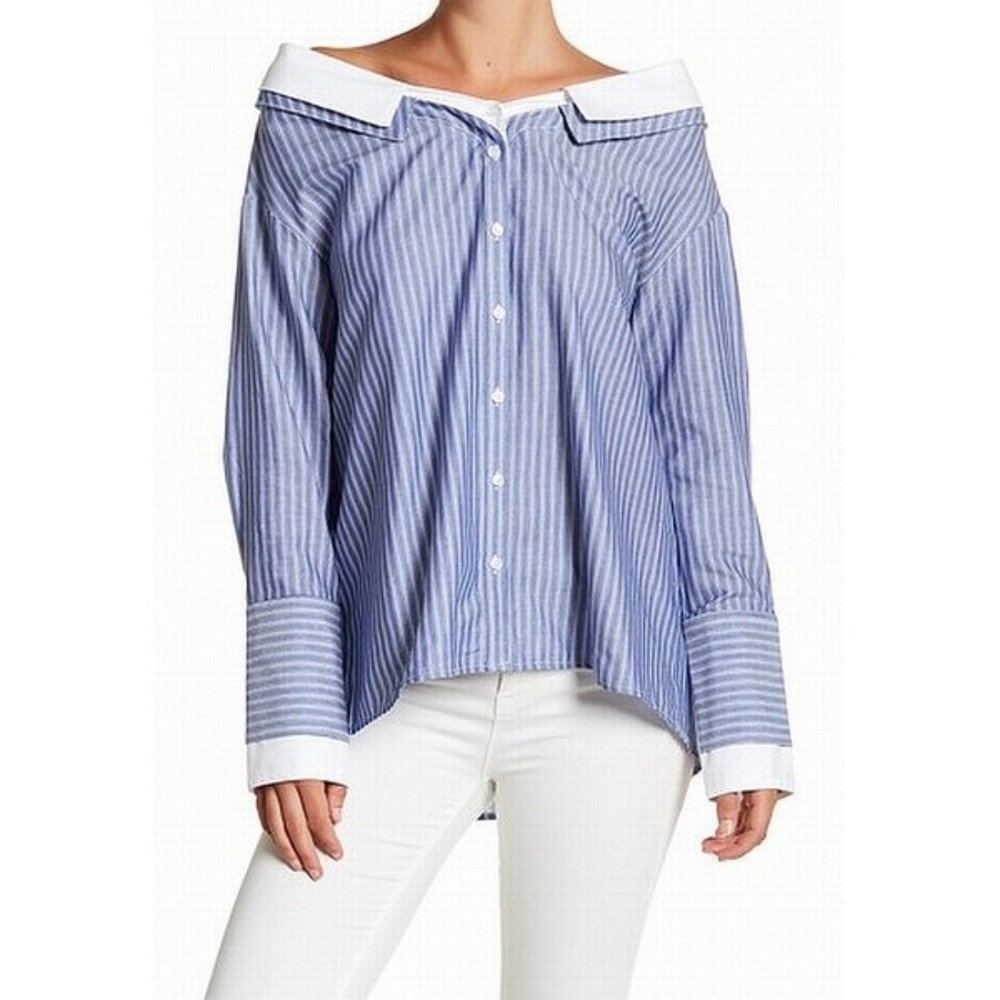Oversized Off the Shoulder Button-up Top